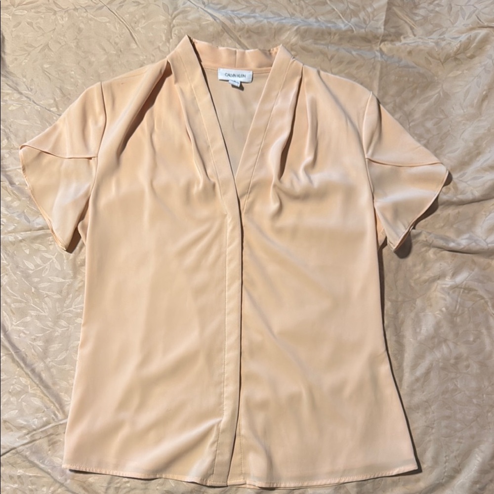 Calvin Klein Peach Colored Blouse with Mandarin Collar